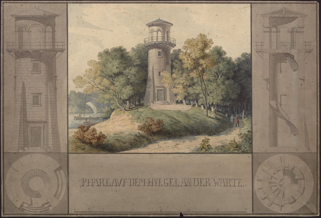 Castelo de Owinsk (Owińska), antigamente distrito e região administrativa de Posen (Voivodia da Grande Polónia). Projecto de farol para o parque de Karl Friedrich Schinkel