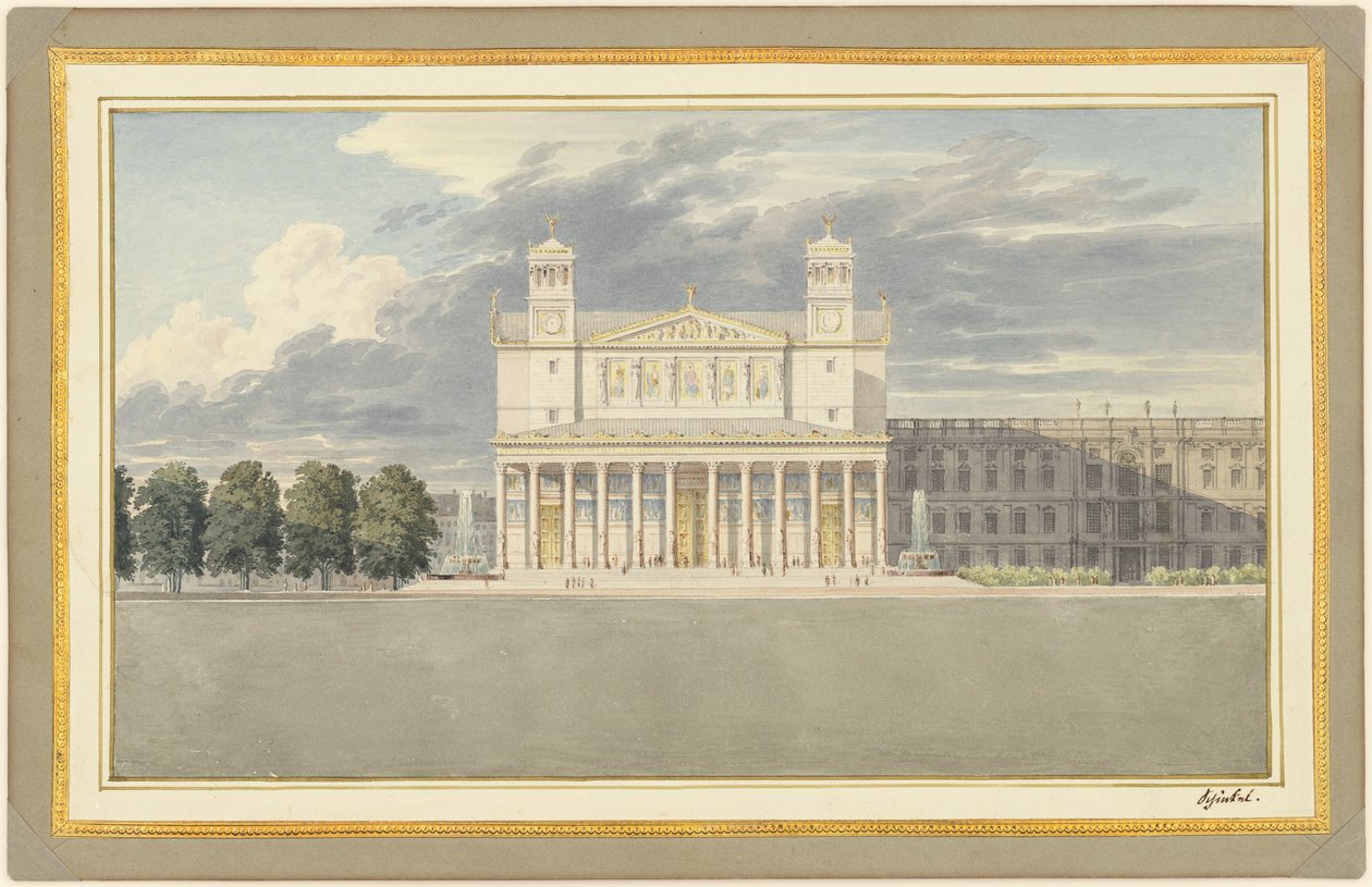 A fachada e arredores de uma catedral para Berlim de Karl Friedrich Schinkel