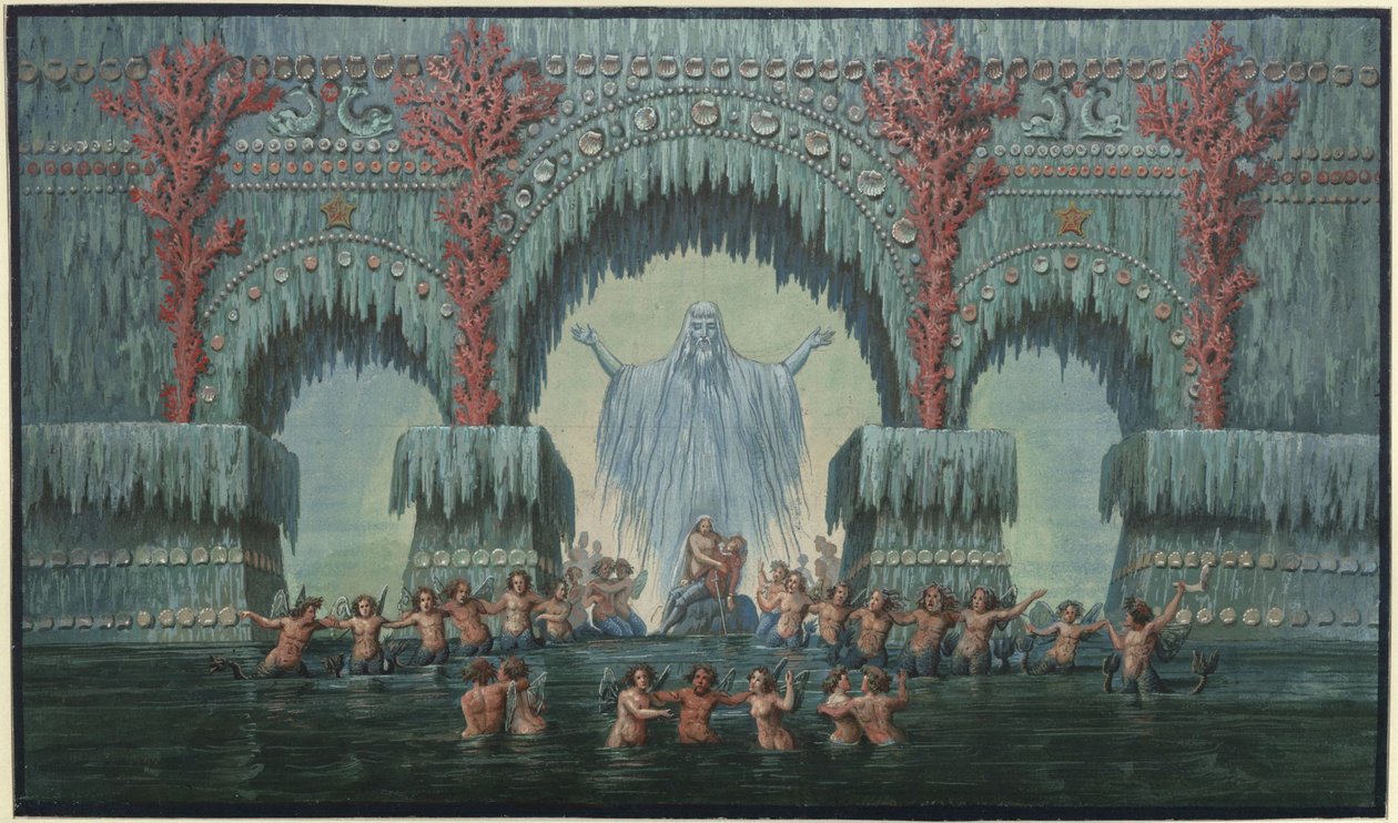 Undine. Ópera de E. T. A. Hoffmann. Esboço do 10.º cenário. O Palácio Aquático de Kühleborn de Karl Friedrich Schinkel
