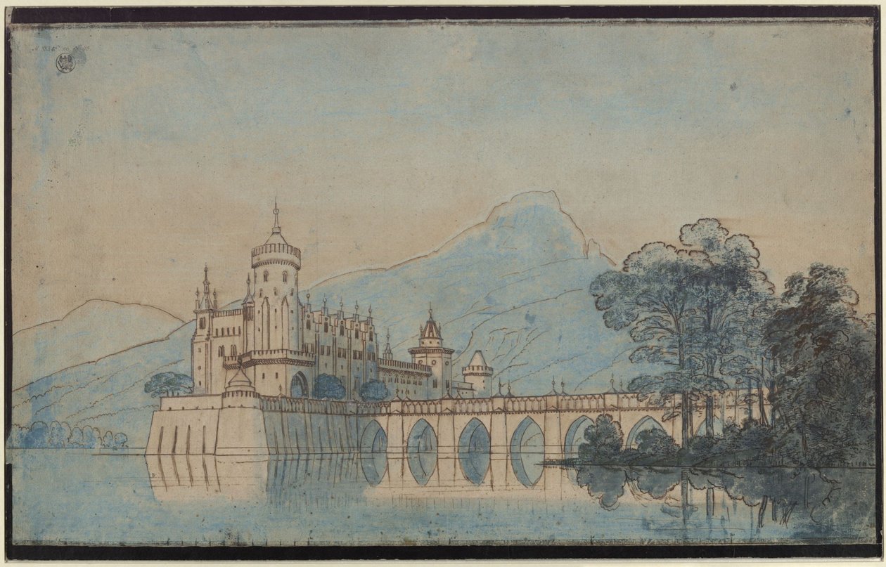 Undine. Ópera de E. T. A. Hoffmann. Esboço do 9.º cenário. Castelo de Ringstetten de Karl Friedrich Schinkel