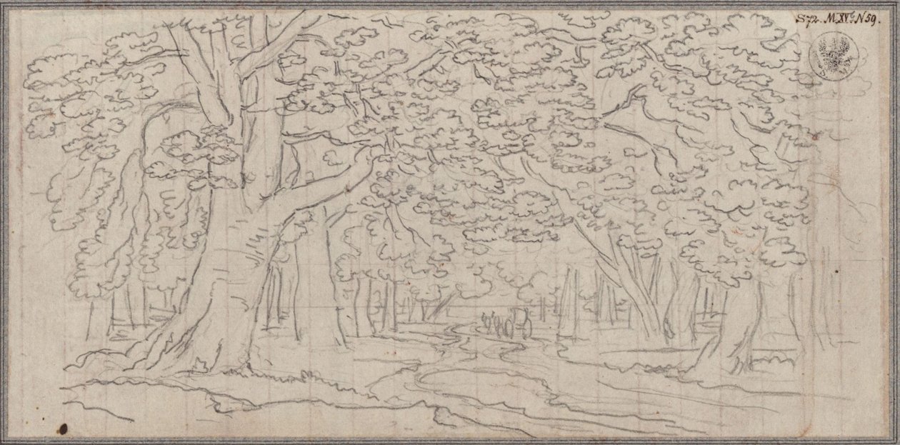 Paisagem florestal por onde serpenteia um caminho de Karl Friedrich Schinkel