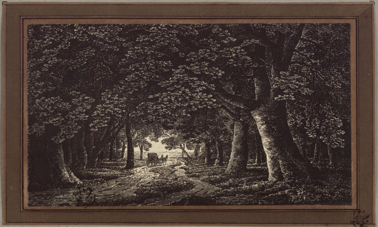 Caminho na floresta com uma carruagem de Karl Friedrich Schinkel