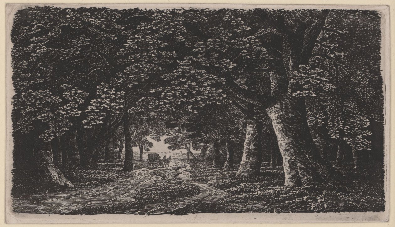 Caminho na floresta com uma carruagem de Karl Friedrich Schinkel