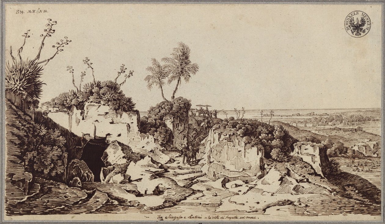 Entre Siracusa e Lentini, com vista para Augusta e o mar de Karl Friedrich Schinkel