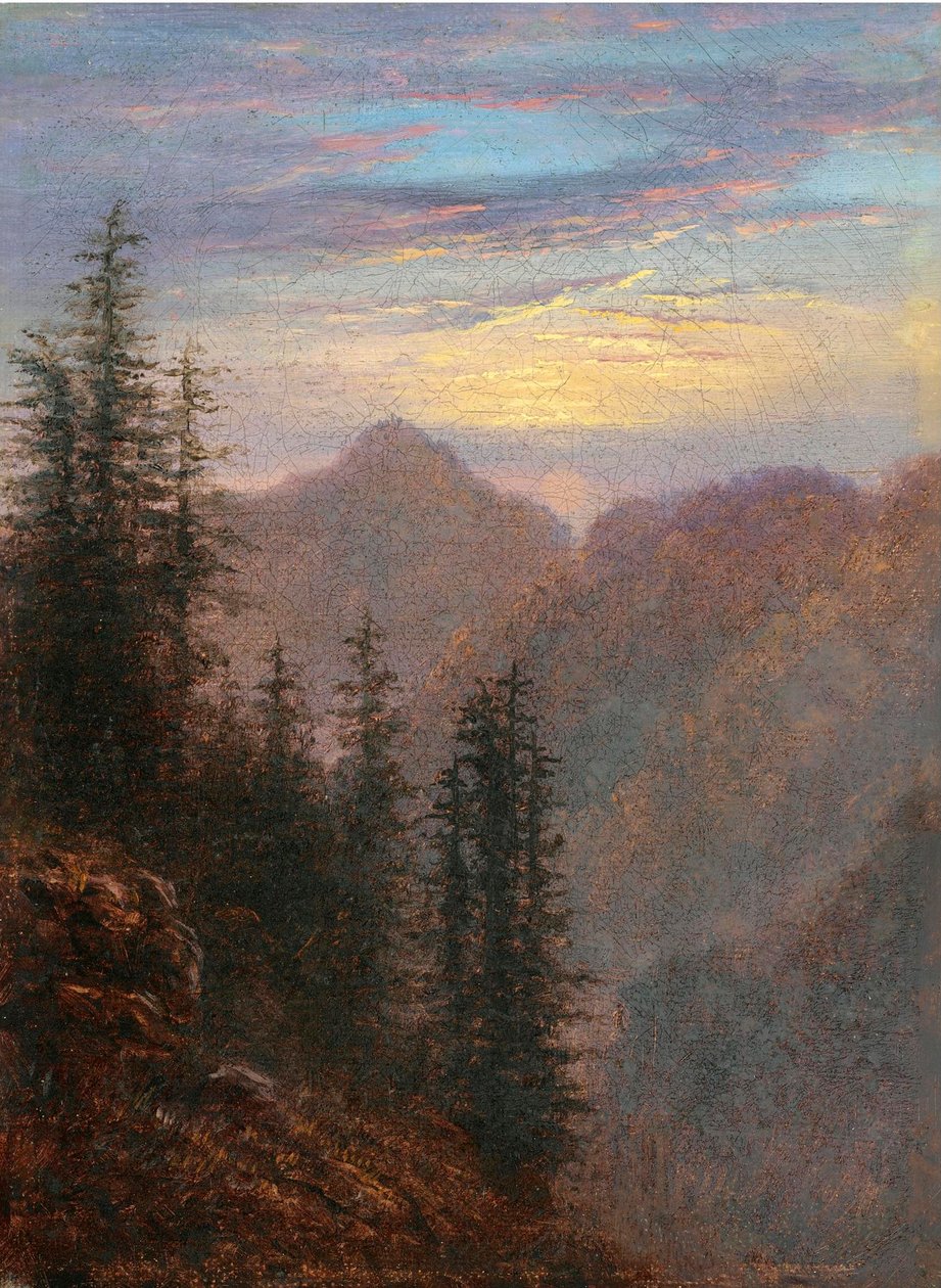 "Mountain landscape at dusk" Pintura de Carl Gustav Carus (1789-1869) Século XIX Óleo sobre tela Dim 20,6x15,1 cm Colecção privada de Karl Gustav Carus