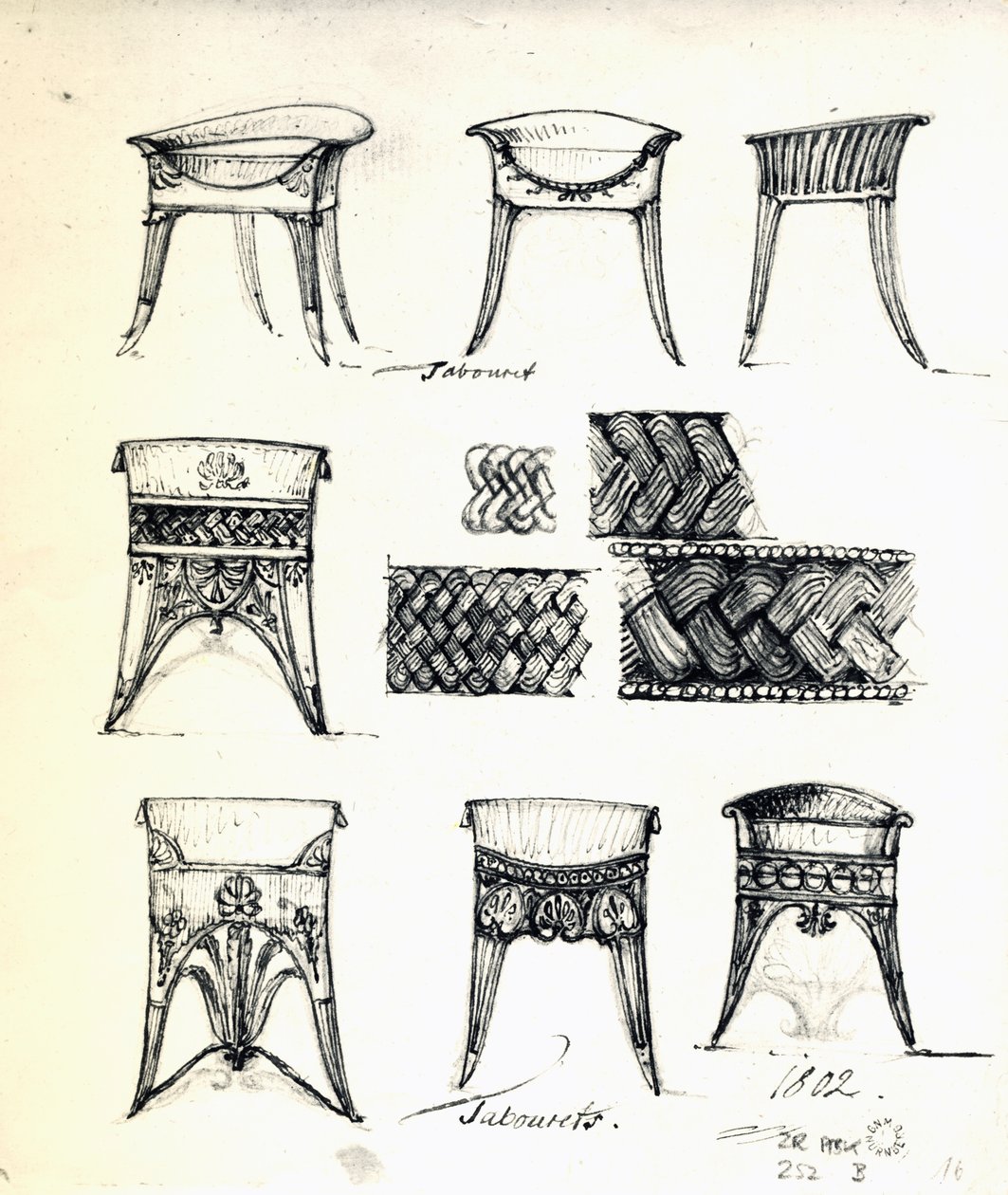 Desenhos para tabourets de Karl Haller von Hallerstein