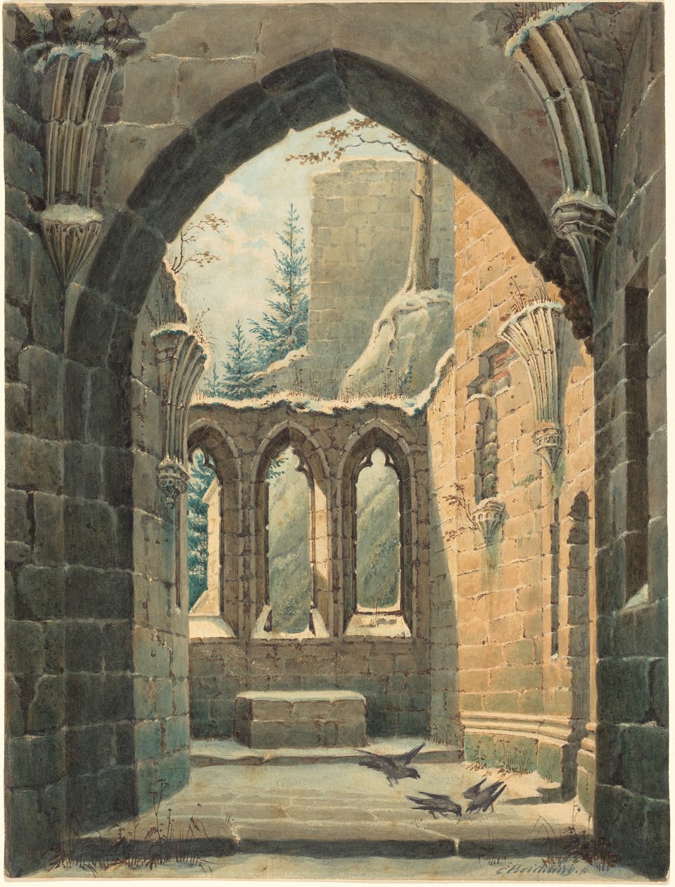Ruínas do Mosteiro de Oybin no inverno de Karl Heinrich Beichling