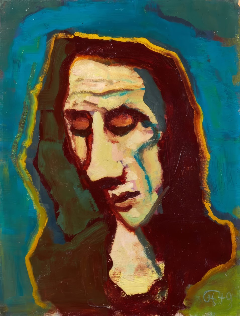 Cabeça de mulher com o olhar baixo de Karl Hofer