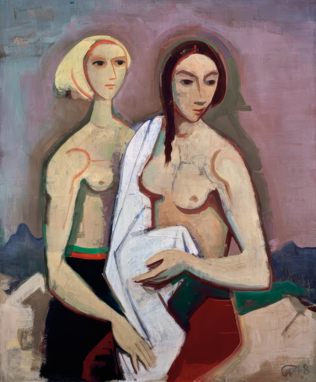 Duas meninas numa colina de Karl Hofer