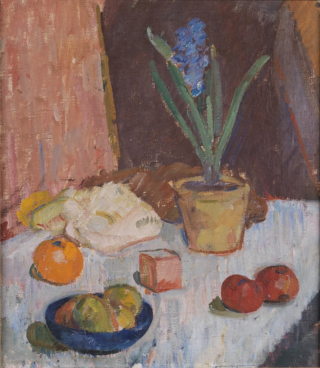 Composição com jacinto, frutas e tigela azul de Karl Isakson