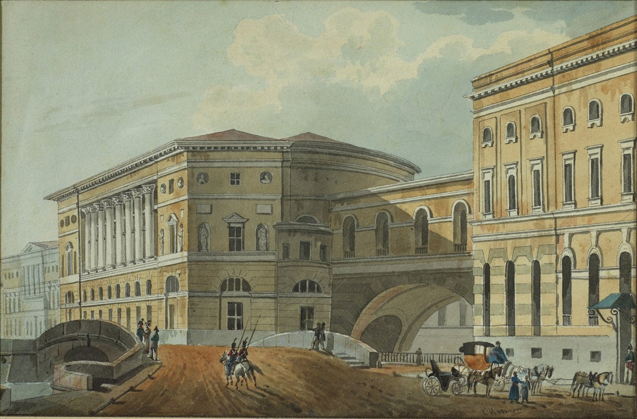 Vista do aterro do palácio em São Petersburgo, primeiro trimestre do século XIX. de Karl Ivanovich Kolmann