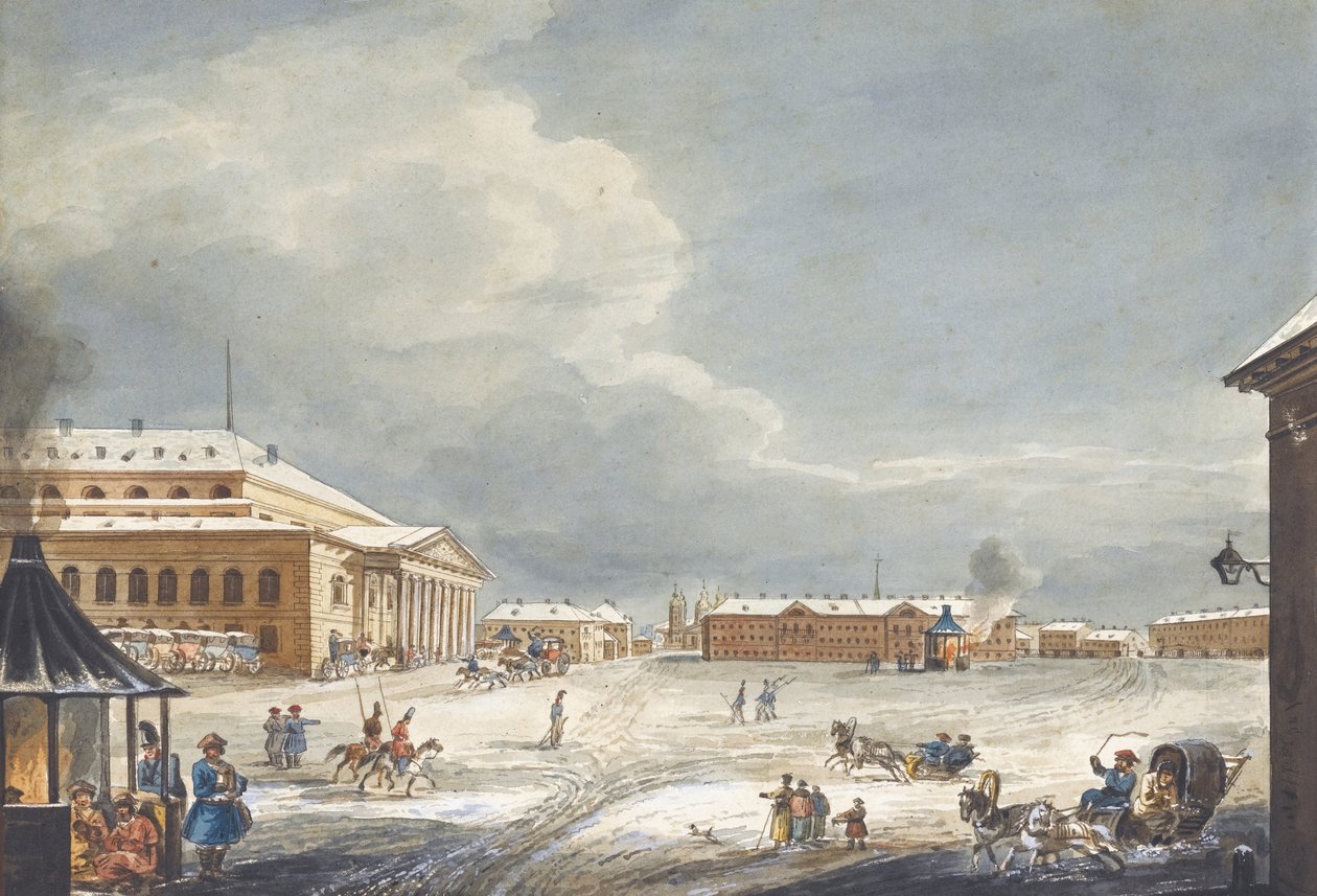 Vista do Teatro Bolshoi Kamenny Imperial de São Petersburgo de Karl Ivanovich Kolmann