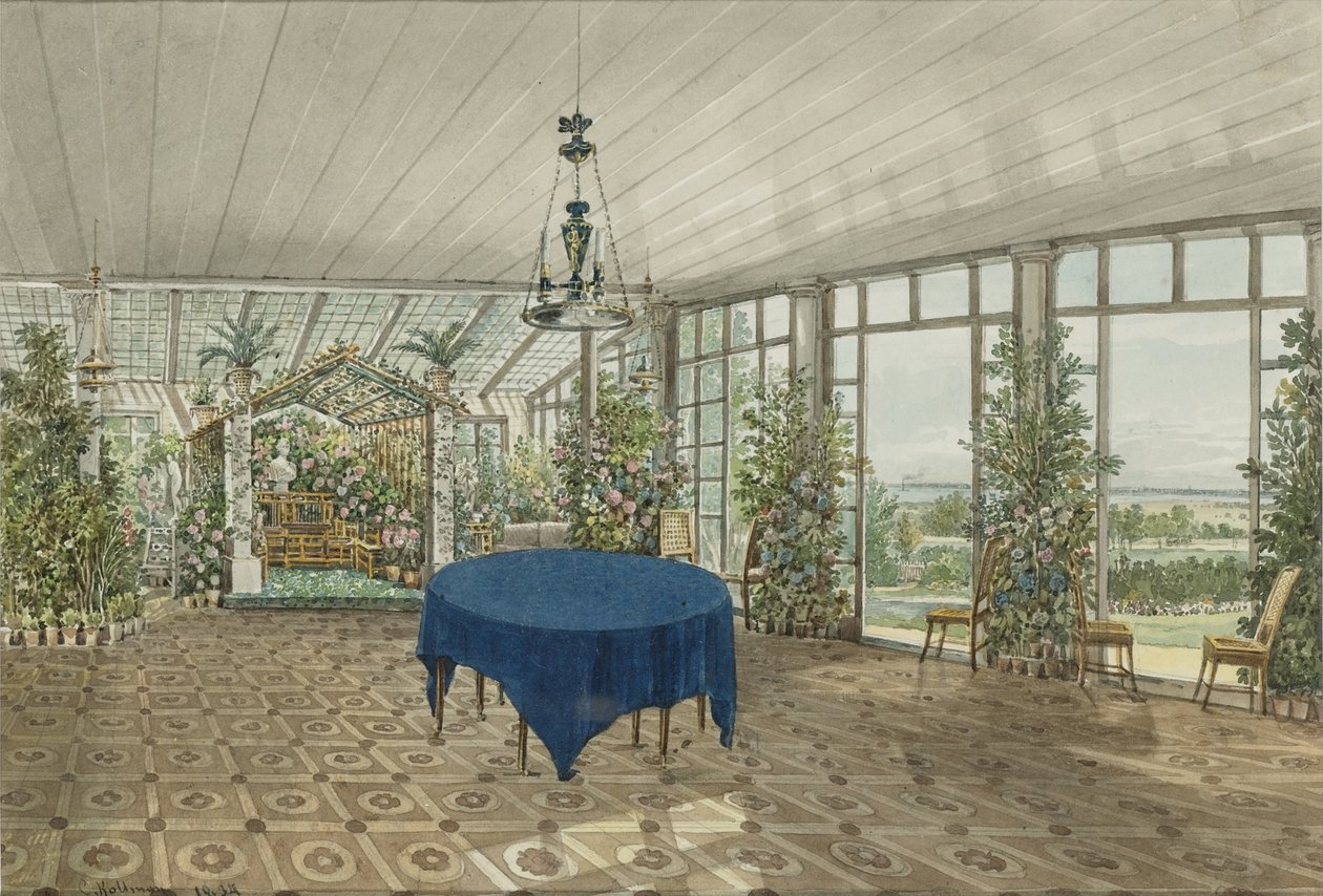 Jardim de inverno na propriedade Pavlino de Vielgorsky, 1834 de Karl Ivanovich Kolmann