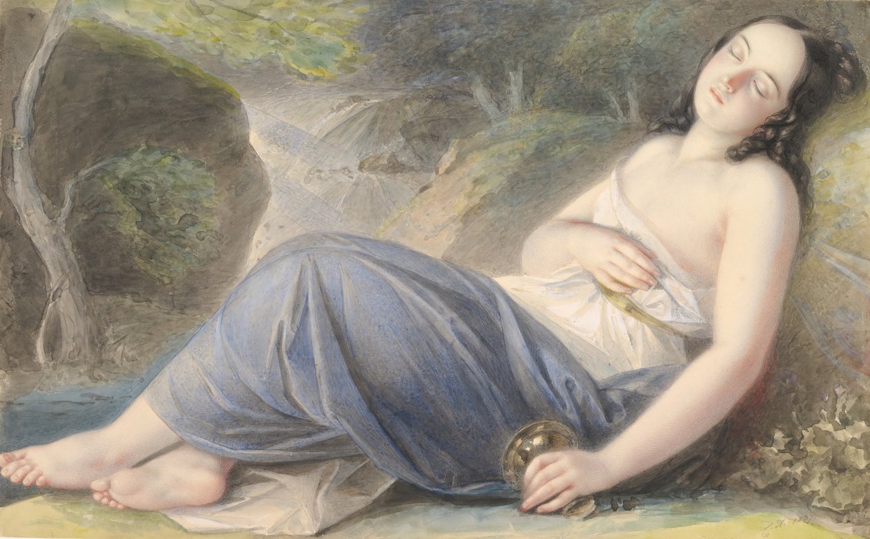 Psique dormindo em uma paisagem, 1837. de Karl Joseph Aloys Agricola
