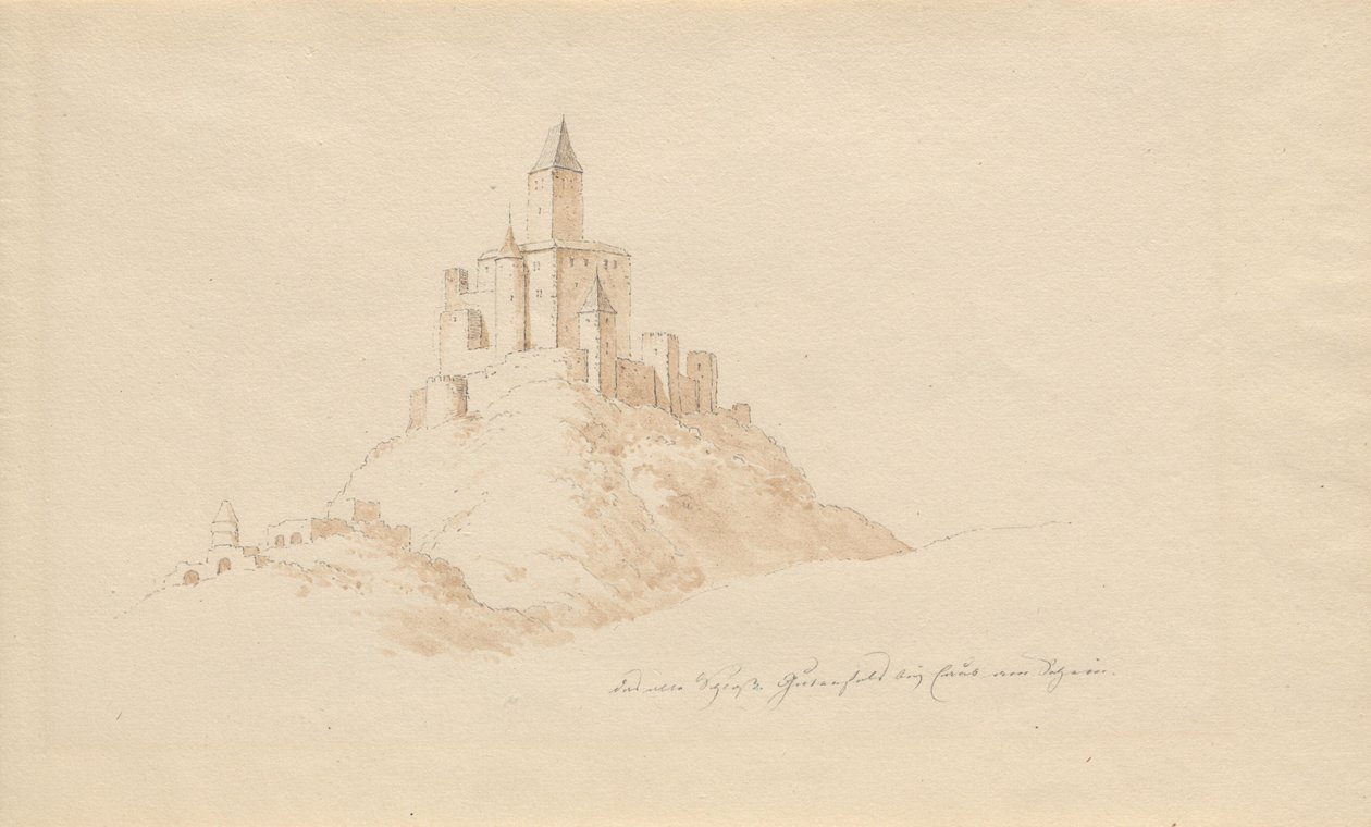 O antigo Castelo de Gutenfels perto de Kaub no Reno de Karl Julius Von Leypold