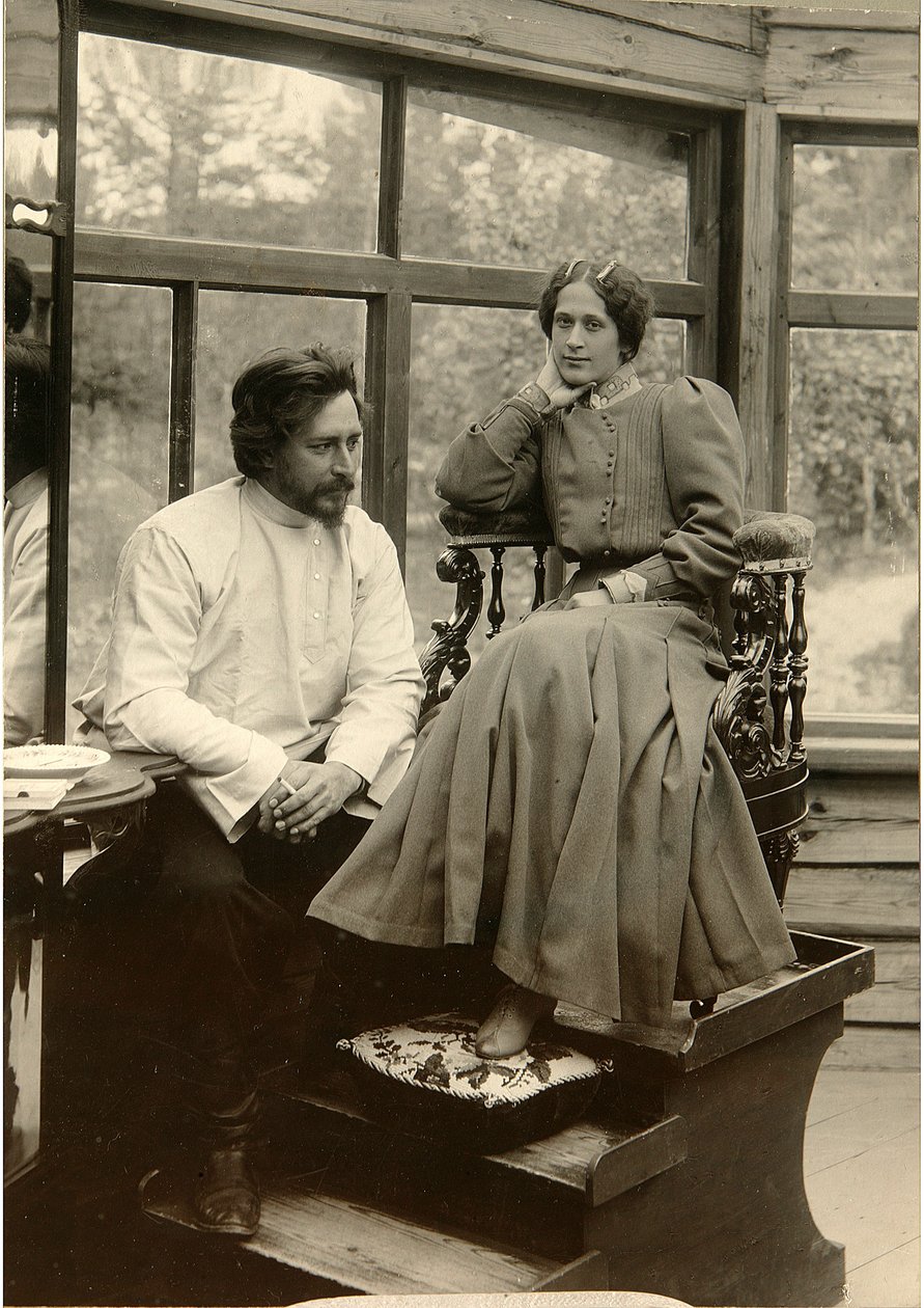 O autor Leonid Andreyev com sua esposa Alexandra Michailovna (foto a p/b) de Karl Karlovich Bulla