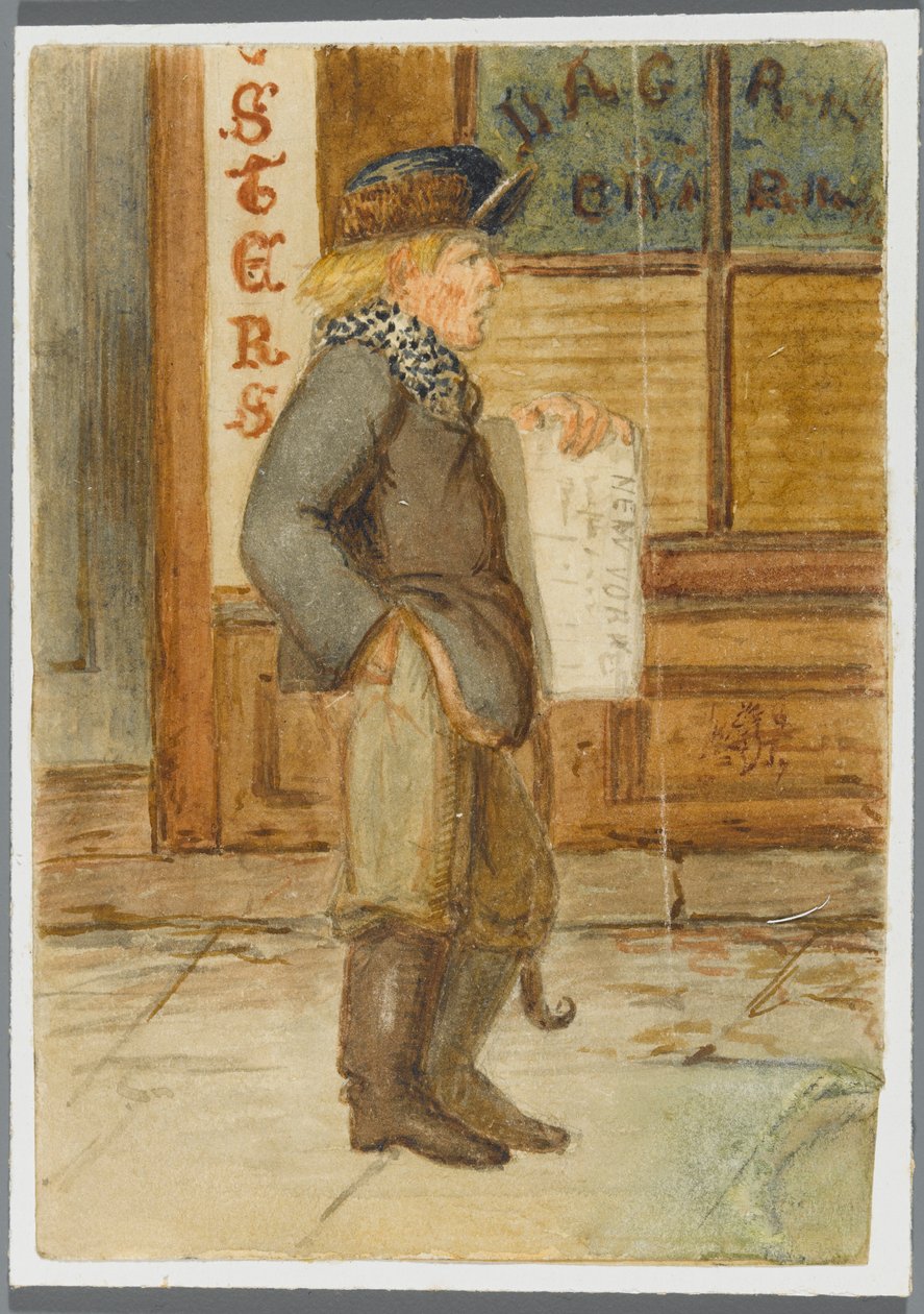 Newspaper Boy, 1864 (wc over black middraw underdrawing) de Karl L.H. Mueller