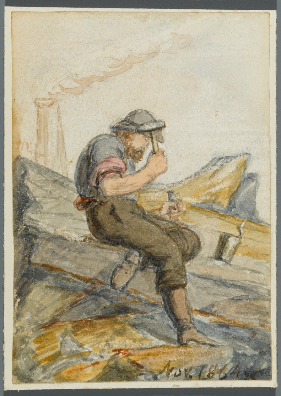 Stone Worker, 1864 (wc sobre underdrawing de mídia negra) de Karl L.H. Mueller