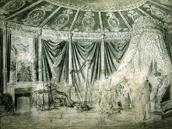 O quarto da imperatriz Josefina em Rueil-Malmaison (lápis sobre papel) de Karl Loeillot Hartwig
