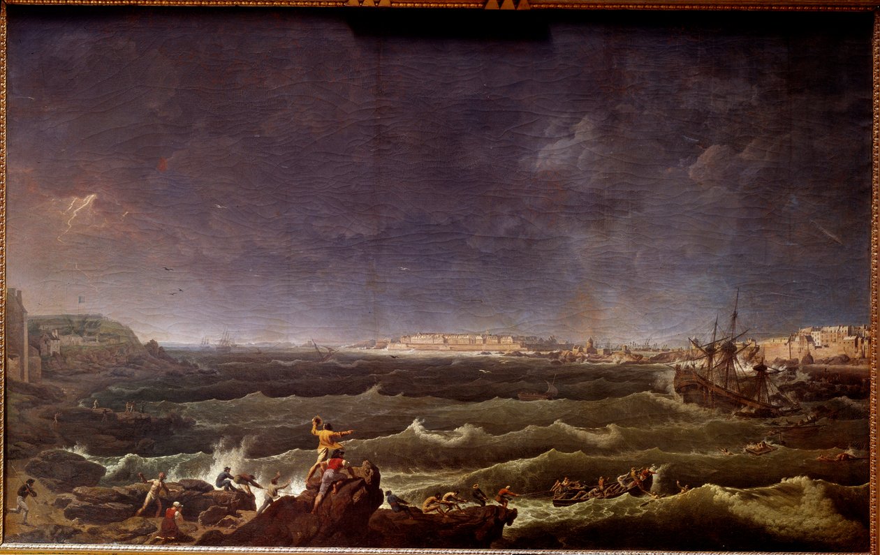 Tempete en rade de Saint Malo Pintura de Karl Hackert (1740-1800) Paris do século XVIII, Musee de la Marine de Karl Ludwig Hackert