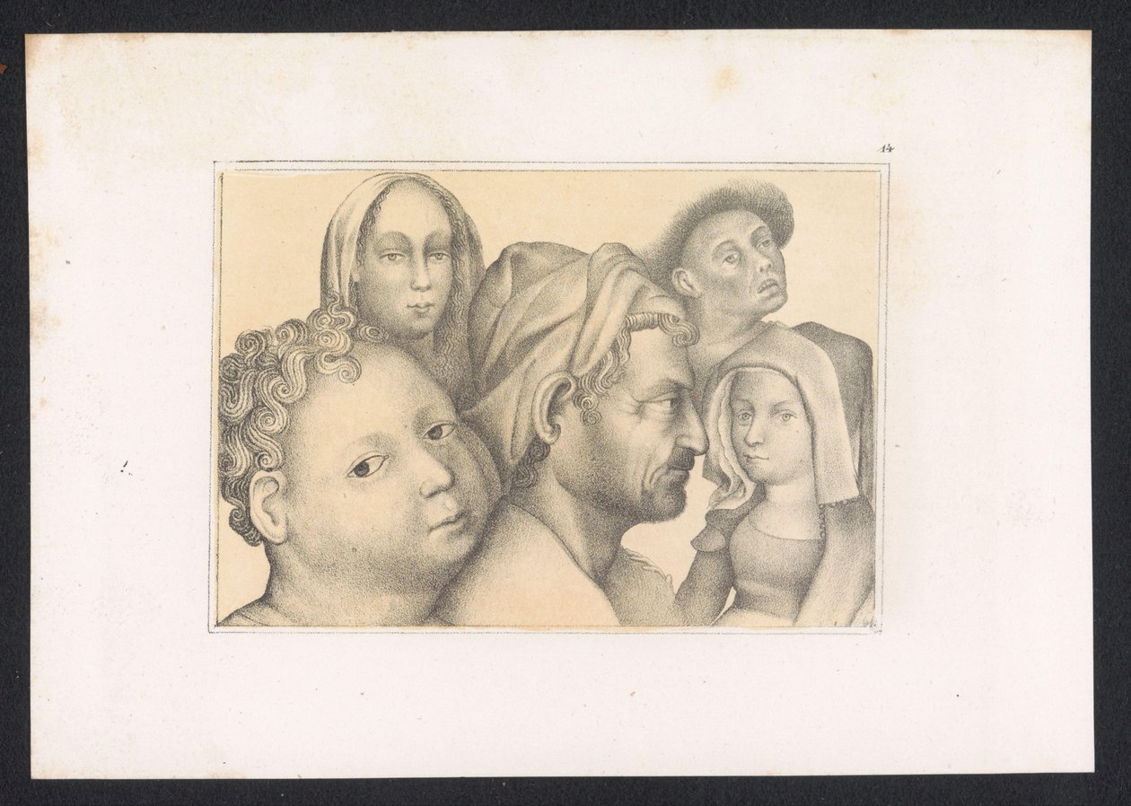Figuras Vijf Desenhos e estudos de um mestre holandês do século XV. Século. Baseado nos originais mantidos na Biblioteca Real de Berlim (título da série) de Karl Palzow