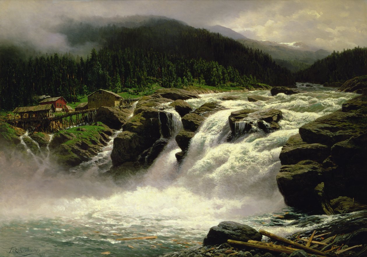 Cachoeira norueguesa, em Lofor em Valders, 1905 de Karl Paul Themistocles von Eckenbrecher