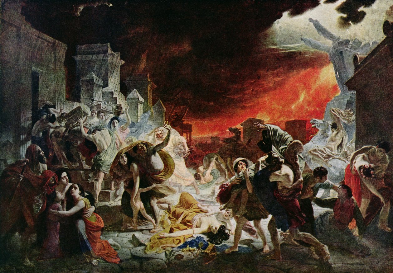 A Destruição de Pompeia em 79 d.C. (cor litho) de Karl Pavlovich (after) Bryullov