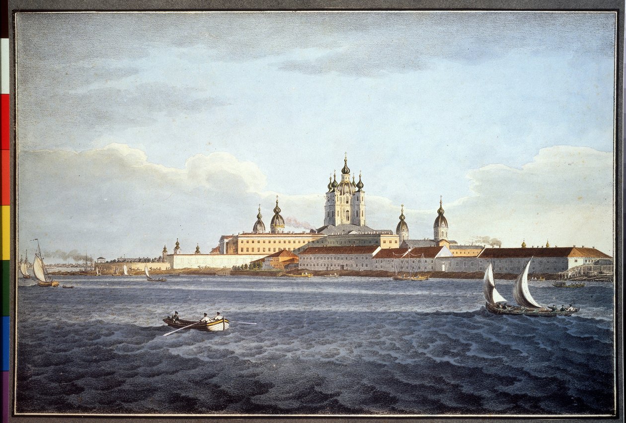O convento Smolny, em São Petersburgo (O convento Smolny em São Petersburgo). Desenho de Karl Petrovich Beggrov (1799-1875). aquarela sobre papel de Karl Pavlovich Beggrov