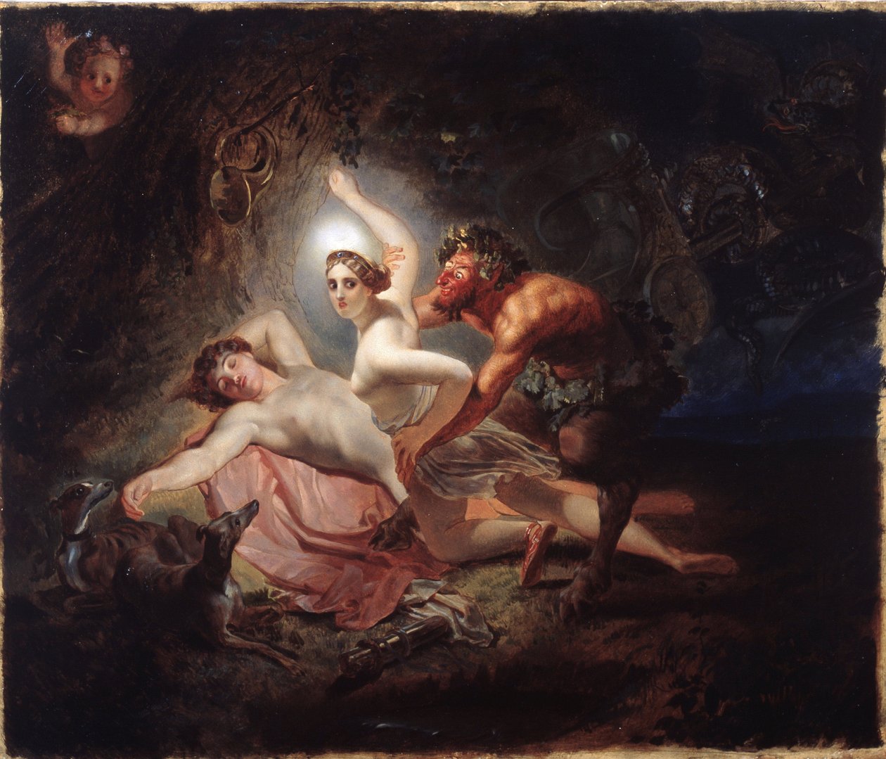 Diane, Endymion et un satyre (Diana, Endymion e Satyr) - Peinture de Karl Pavlovich Briullov (Brioullov) (1799-1852), huile sur carton de Karl Pavlovich Bryullov