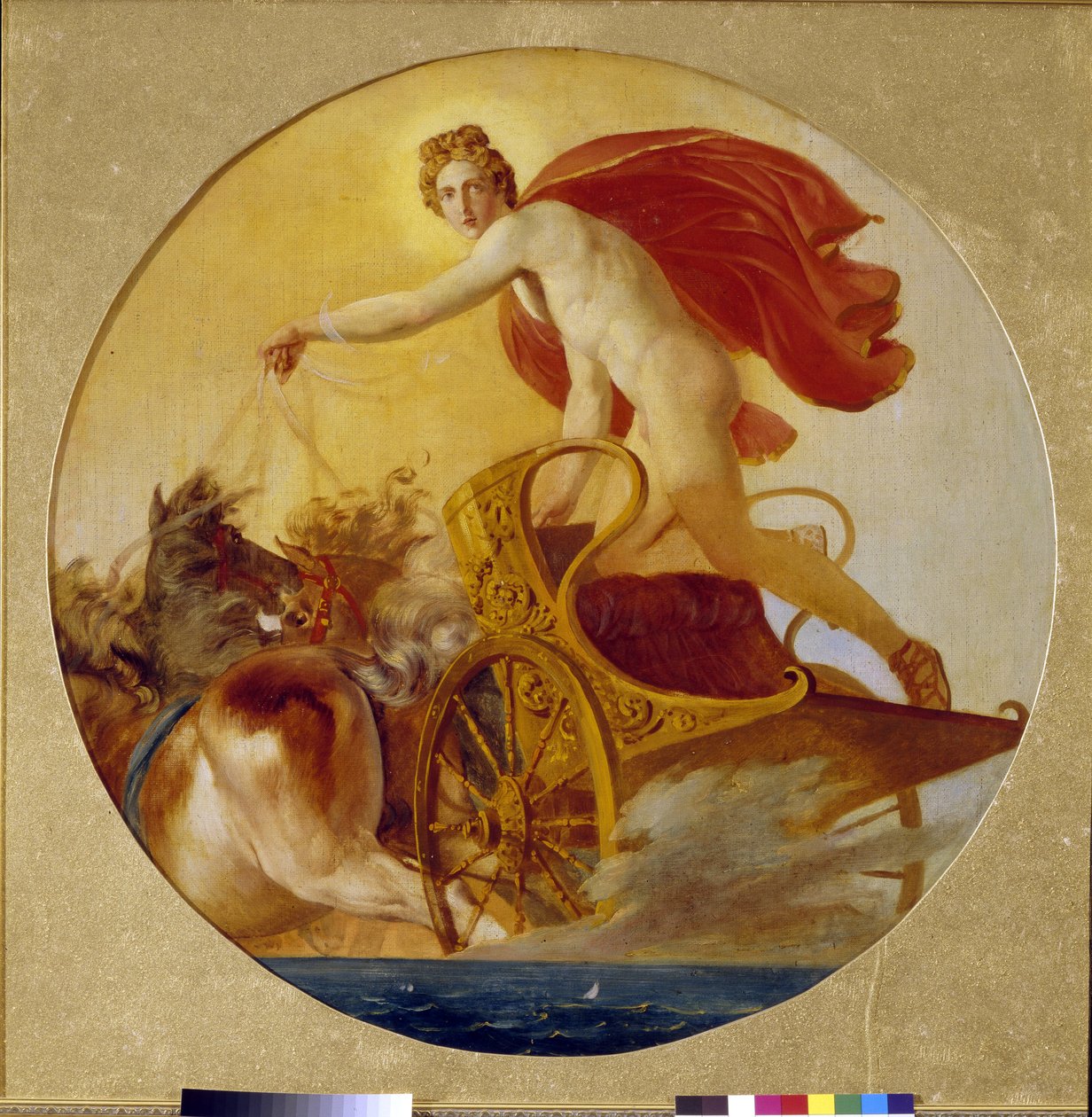 Phoebus Driving the Horses Of The Horses Of The Sun. Pintura de Karl Pavlovich Briullov (Briullov) (1499-1852), óleo sobre tela. Arte russa do século XIX, romantismo. Museu Estatal Russo, São Petersburgo. de Karl Pavlovich Bryullov