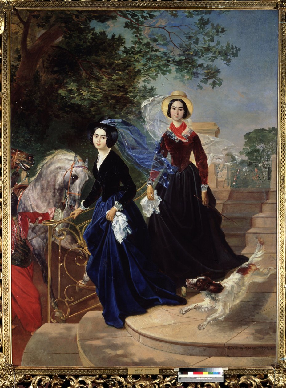 "Retrato das irmãs Olga e Alexandra Shishmariov" Jovens mulheres da alta sociedade russa. Pintura de Karl Briullov (Briullov) (1799-1852) 1839 Museu Estatal Russo de São Petersburgo de Karl Pavlovich Bryullov