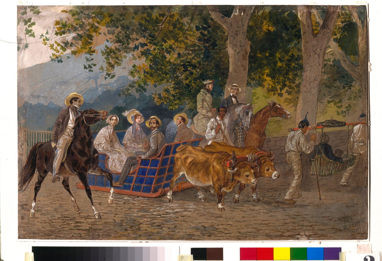 Passeio em parelha puxada por bois, a cavalo ou em liteira - Obra de Karl Pavlovich Briullov (Brioullov) (1799-1852) de Karl Pavlovich Bryullov
