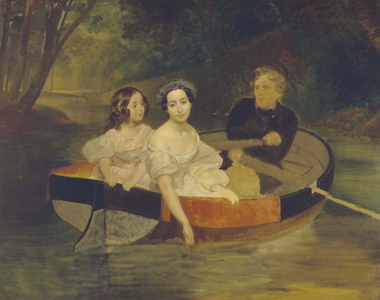 Auto-retrato com a Baronesa Yekaterina Meller-Zakomelskaya e sua filha em um barco, 1833-1835 de Karl Pavlovich Bryullov