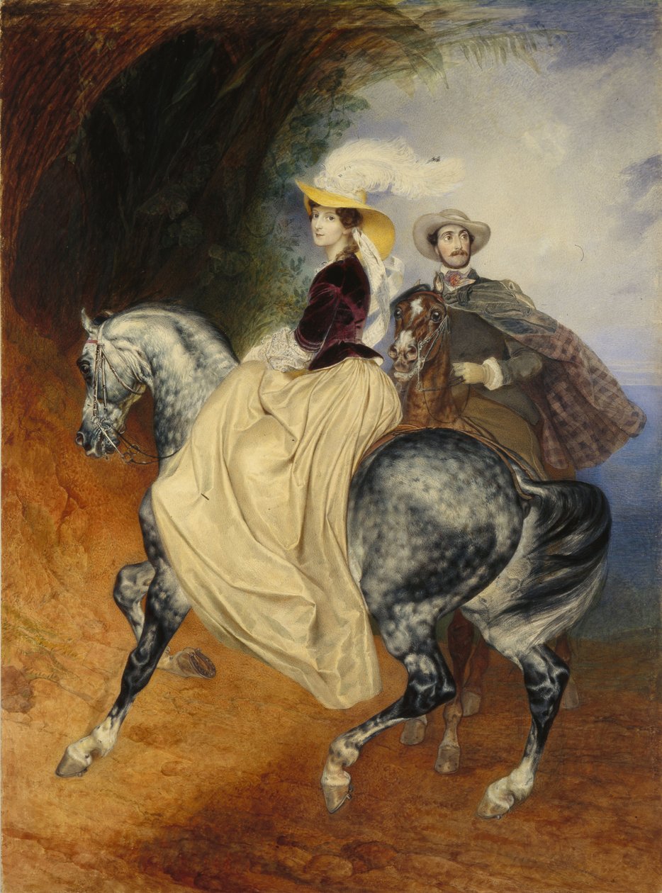 Os cavaleiros. Retrato de Eugeny e Emily Mussard, 1849 de Karl Pavlovich Bryullov