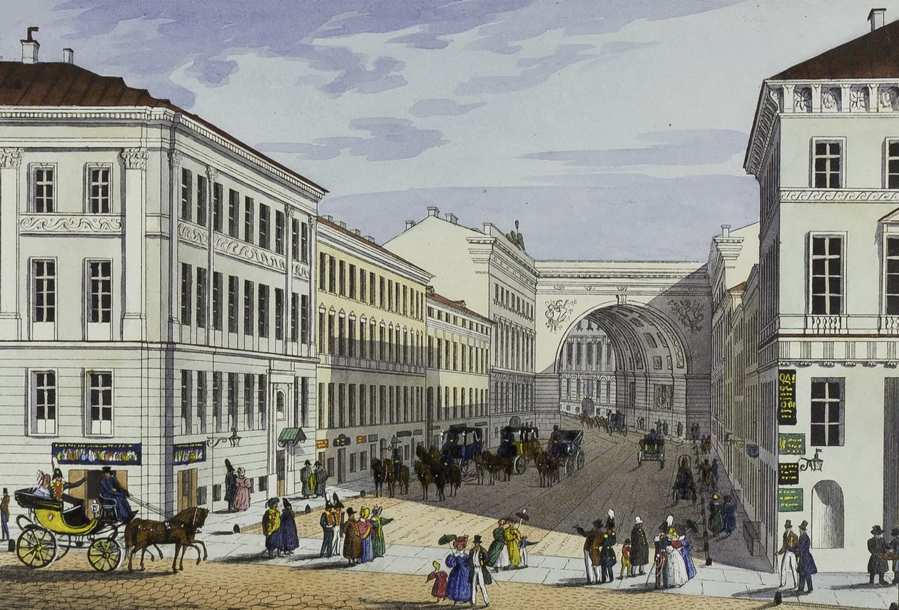 Millionnaya Street e Kotomin House em São Petersburgo, primeira metade do século XIX. de Karl Petrovich Beggrov