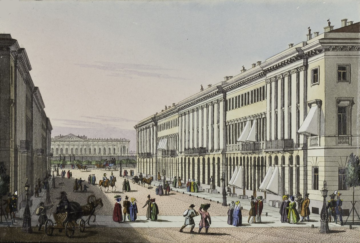 Rua Mikhailovskaya, com vista para o Palácio de Michael em São Petersburgo, primeira metade do século XIX de Karl Petrovich Beggrov