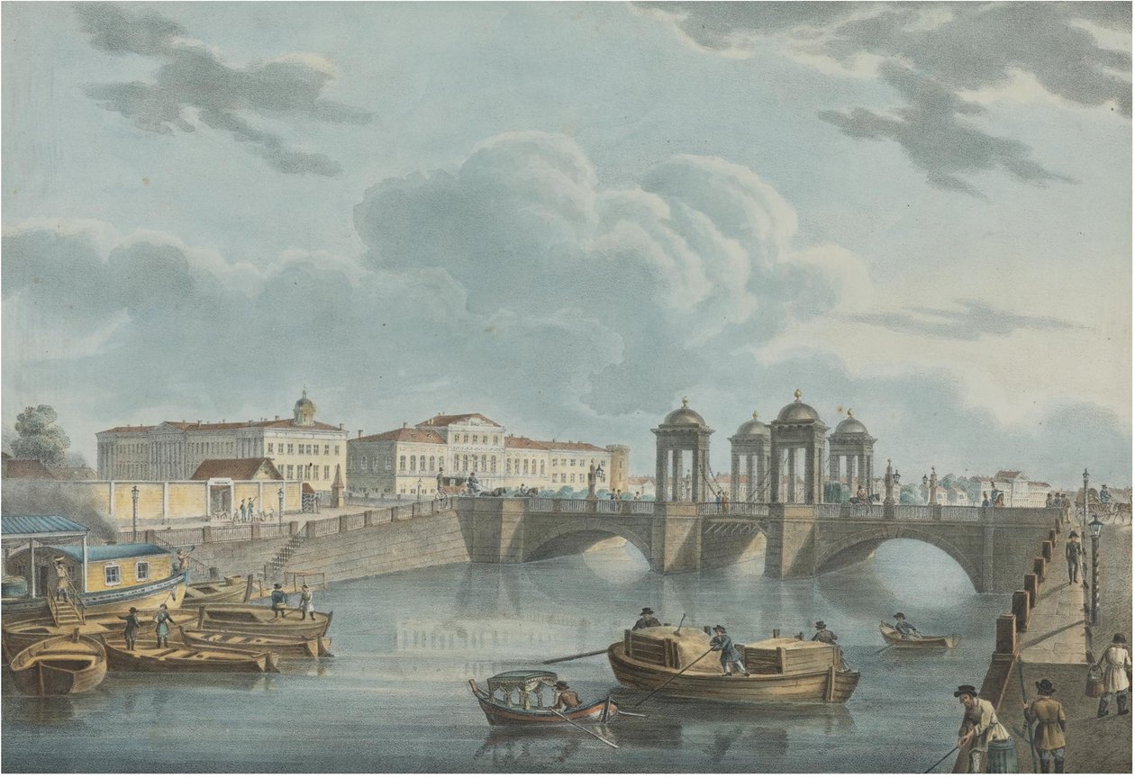 Vista da Fontanka na ponte Obukhov, 1823 de Karl Petrovich Beggrov