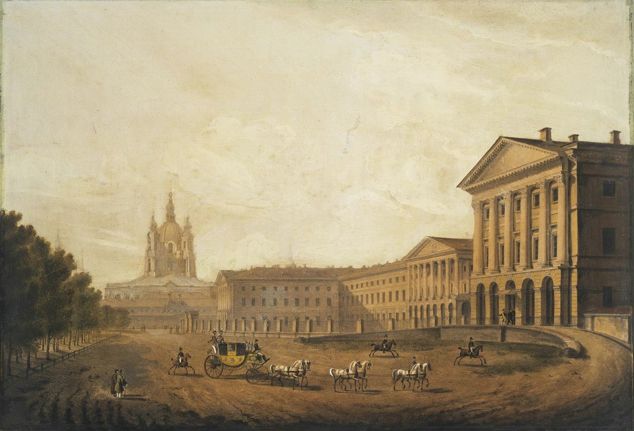 Vista do Instituto Smolny para Donzelas nobres em São Petersburgo, meados da década de 1820 de Karl Petrovich Beggrov