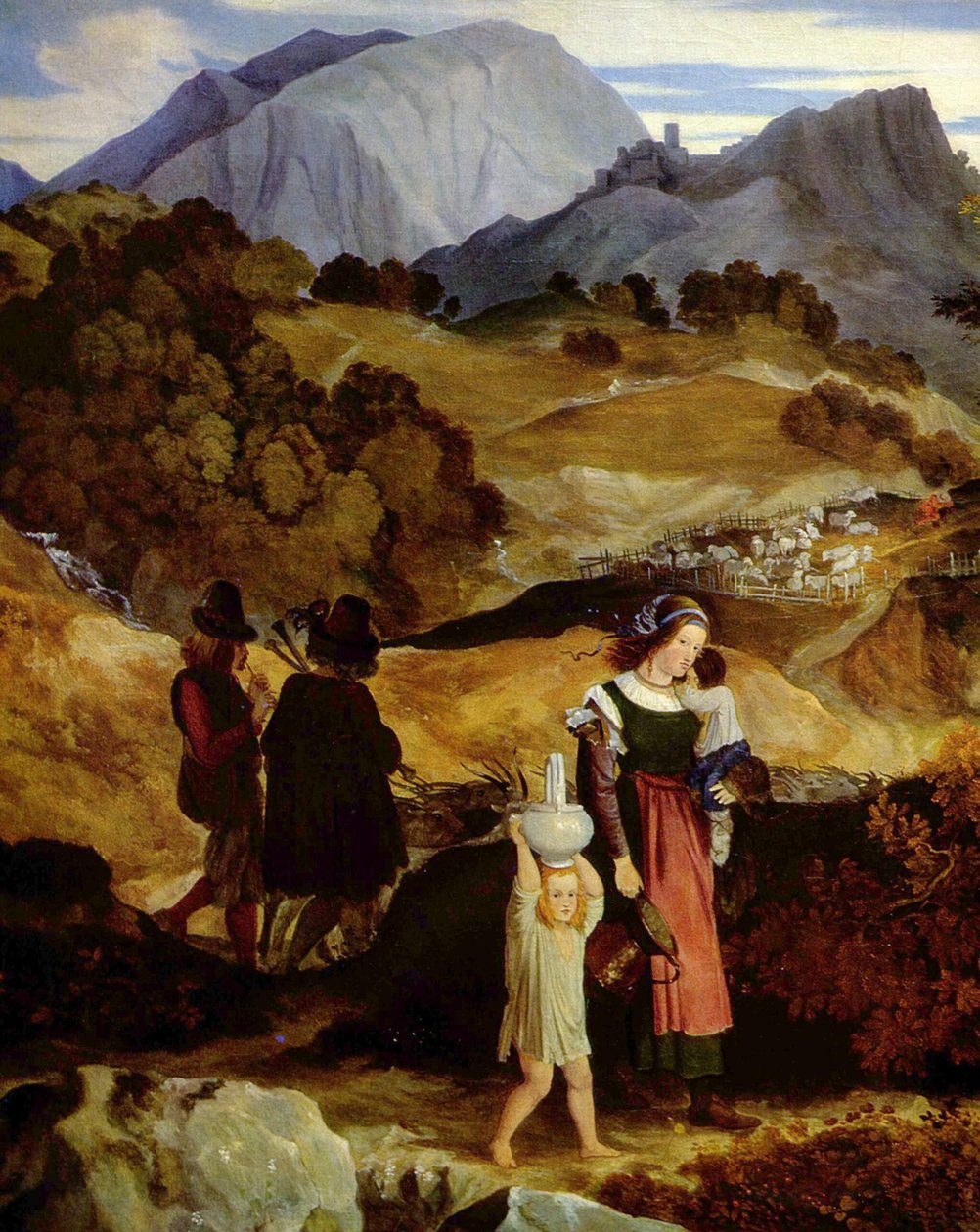 Alemão: Paisagem de montanha perto de Subiaco com pastores
 (pormenor) de Karl Philipp Fohr