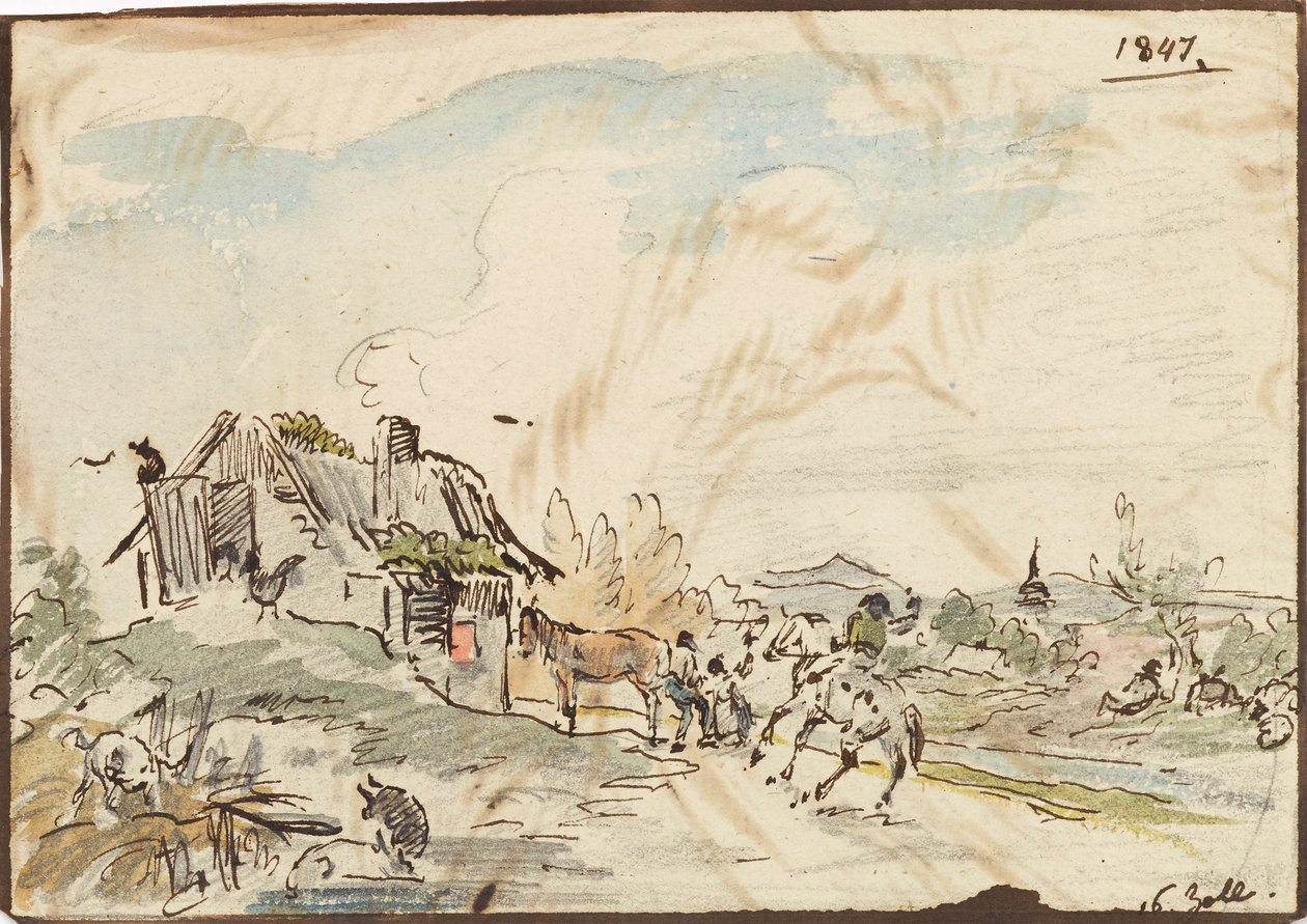 Idílio rural, casa de campo com cavalos de Karl Pischinger