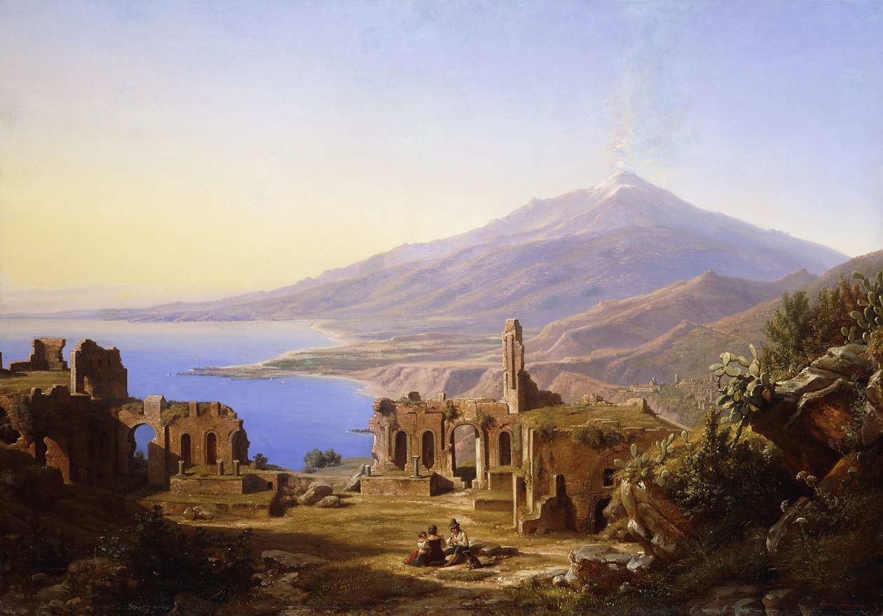 Teatro Grego, Taormina, com Etna além, 1852 de Karl Robert Kummer