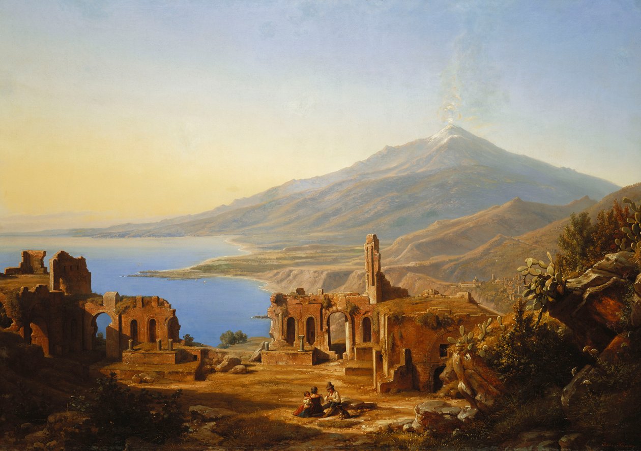 Teatro Grego, Taormina, com Etna além, 1852 de Karl Robert Kummer