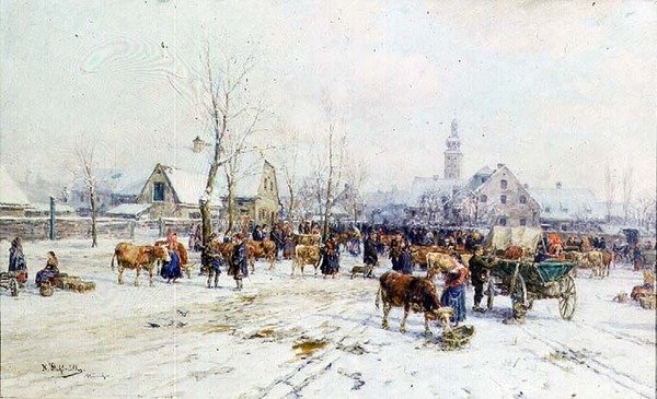 Um Mercado de Gado no Inverno de Karl Stuhlmuller