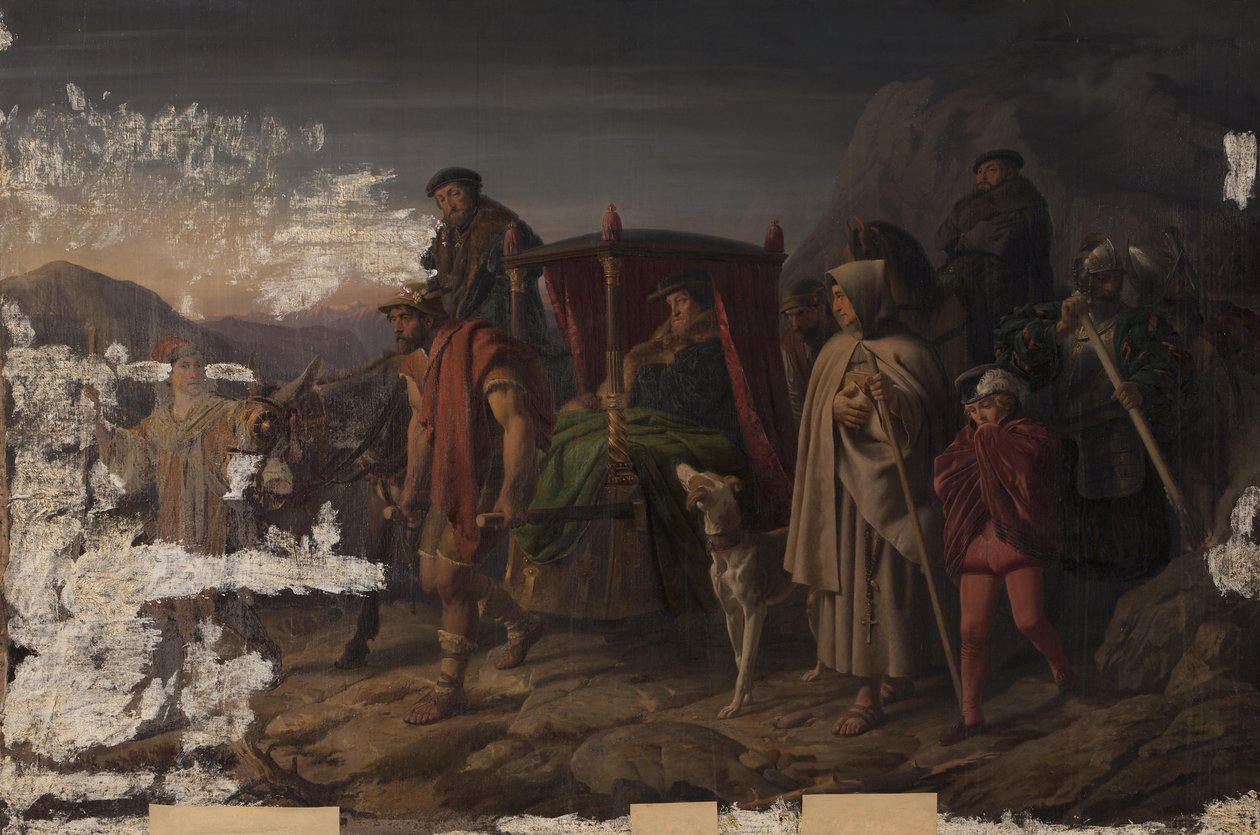 Imperador Carlos V em fuga de Moritz da Saxónia de Karl Swoboda