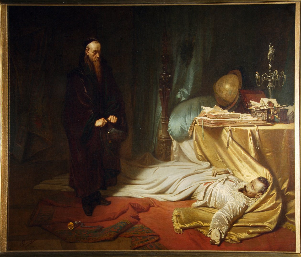 Baptiste Seni pelo cadáver de Wallenstein, da trilogia Wallenstein de Friedrich Schiller de Karl Theodor von Piloty