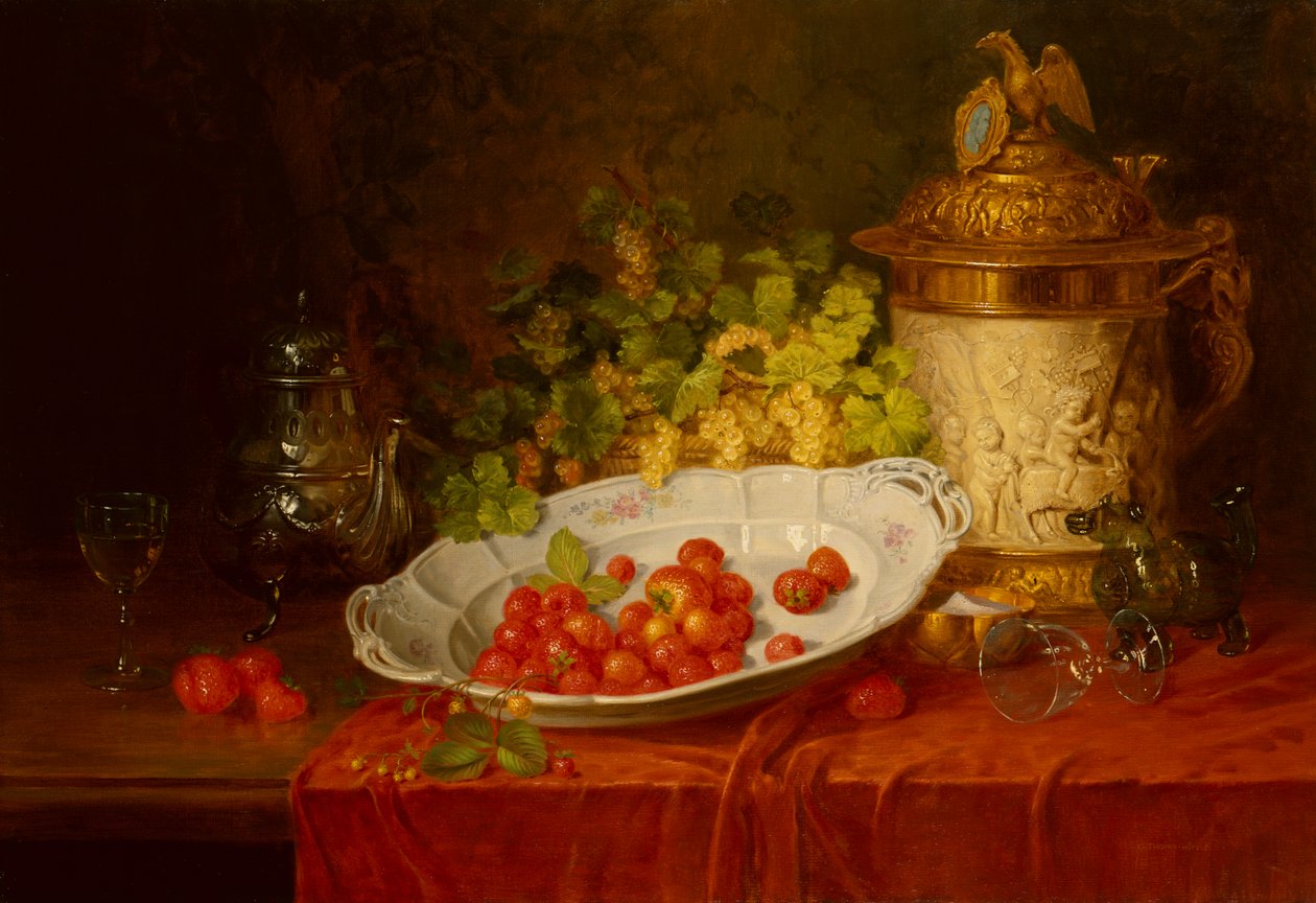 Natureza Morta com Morangos e Uvas (óleo sobre tela) de Karl Thoma Hofele