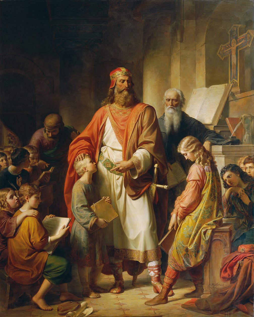 Charlemagne repreende os maus alunos, 1855. de Karl von Blaas