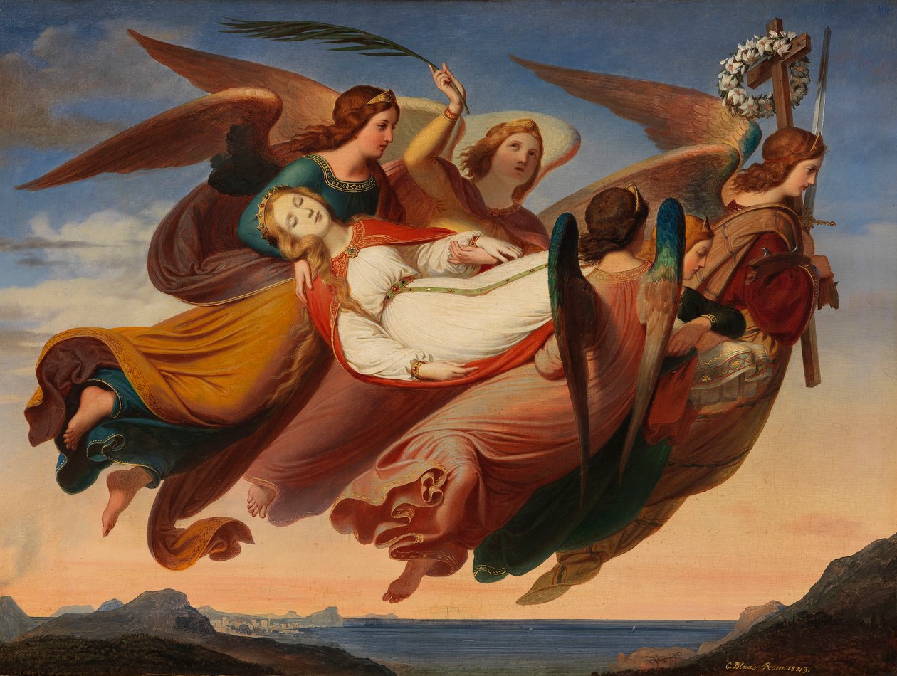 A tradução milagrosa do corpo de Santa Catarina de Alexandria para o Sinai, 1843. de Karl von Blaas