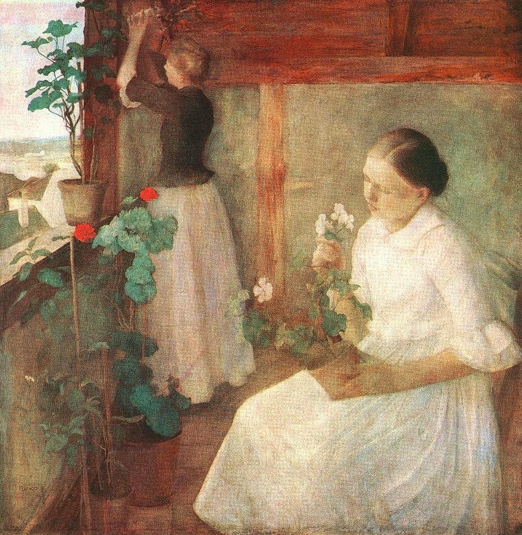 Meninas, atendendo, para, flores de Károly Ferenczy