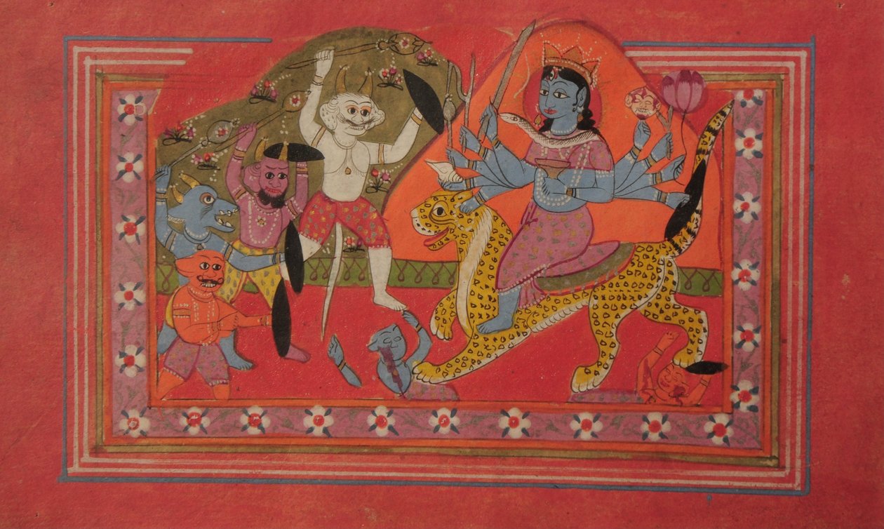 Devi de dez braços aniquilando demônios de Kashmir School